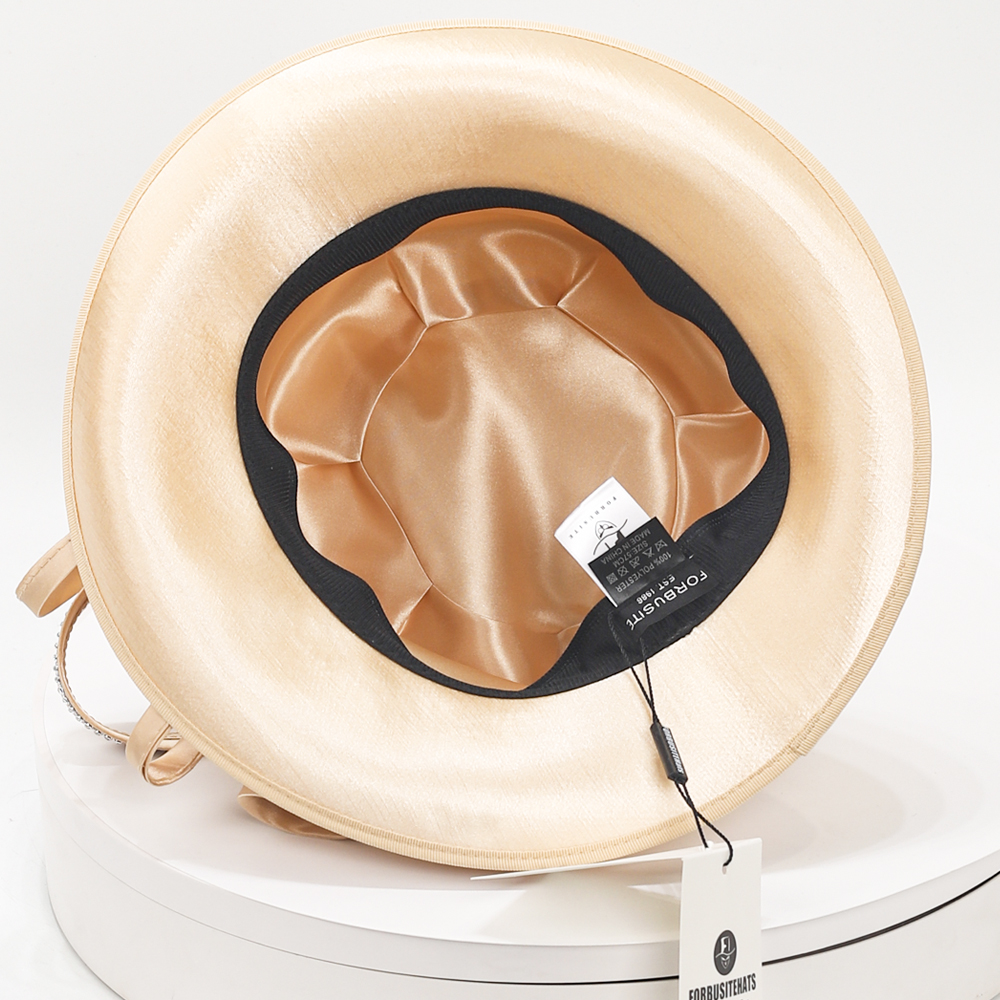 Elegant Royal Blue Church Hat for Women Wide Brim Formal Derby Tea Party Hat with Ribbon and Rhinestone Decoration