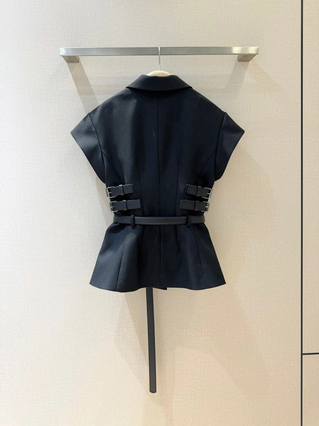 Summer Womens Black Tailored Blazer 100% Polyester Belted Waist Statement Long Strap Slim Fit Chic Office Casual Workwear 250610