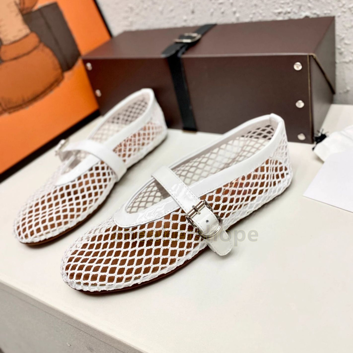 mesh hollow ballet flats heels mary jane loafers womens fashion summer women shoes balck white fishing net weaving buckle designer sandals size 35-43