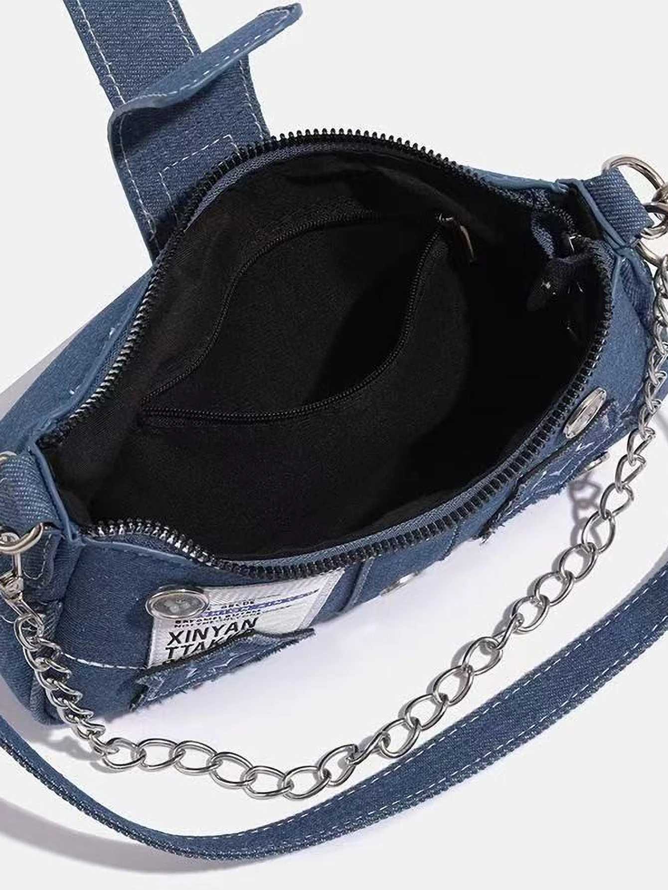 Y2K Motorcycle Hot Girl Style Shoulder Bag Versatile Star Denim Underarm Bag XJ250610