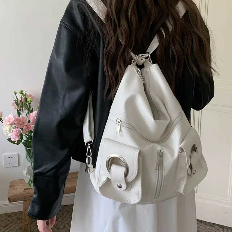 Vintage Womens Bag Leather Multifunctional Shoulder Bag Fashion Ladies Backpack Waterproof Wearable Square Backpacks XJ250610