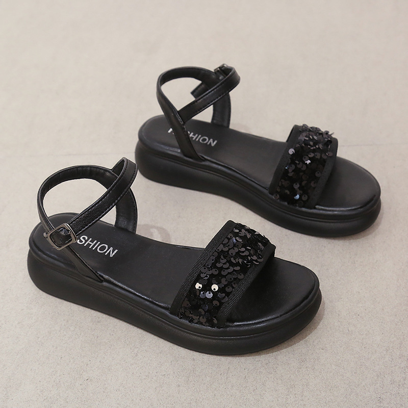 Trendy Sequin Platform Non Slip Sandals Summer Outdoor Lightweight Thick Sole One Strap sandal Beach Roman Shoes For Women Ddmysaturn