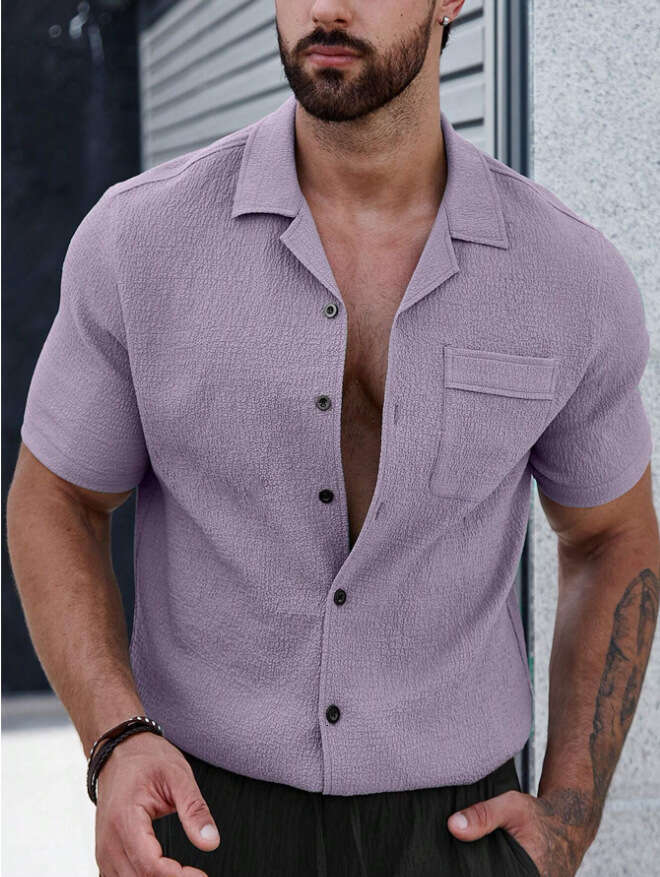 New Short Sleeve Shirt Men's Casual Sports Cardigan Top B5