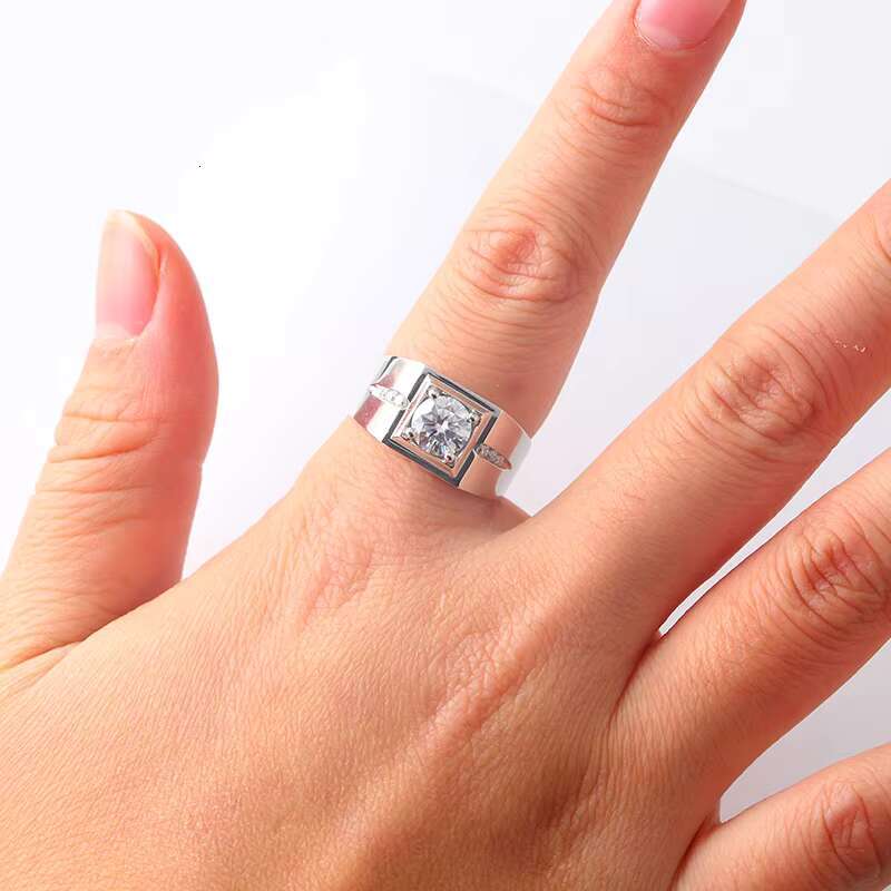 Luxury Men Hip Hop Custom Pt900 White Gold Synthetic Diamond Rings Chunky 925 Sterling Silver Moissanite Rapper Ring