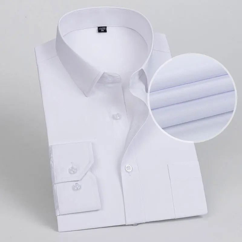 Business Dress Shirt Mens Long-sleeve Autumn Spring Fashion Solid Casual Formal White Work Office Simple Basic Man Clothe S-7XL 250611