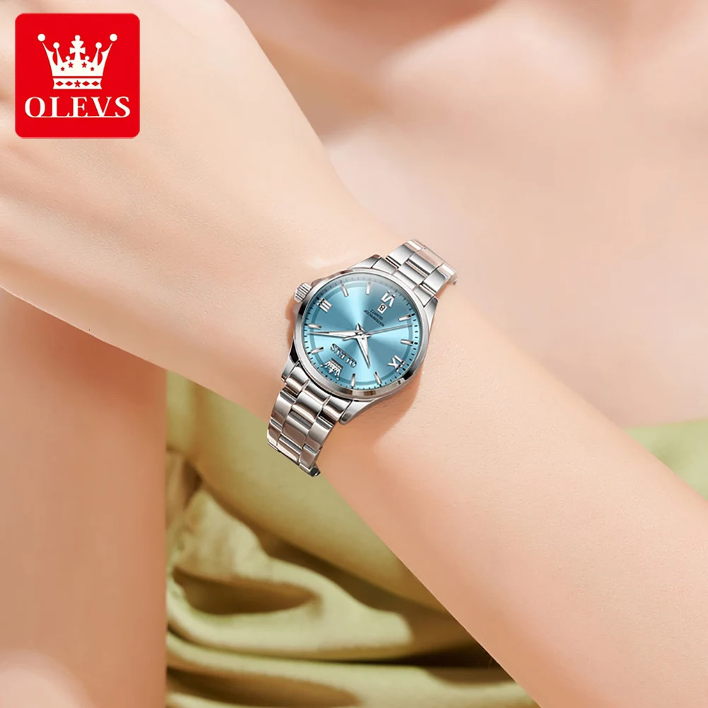 OLEVS Fashion Elegant Womens Watches Waterproof Luminous Stainless Steel Quartz Watch for Ladies Original Simple Wristwatch 250606