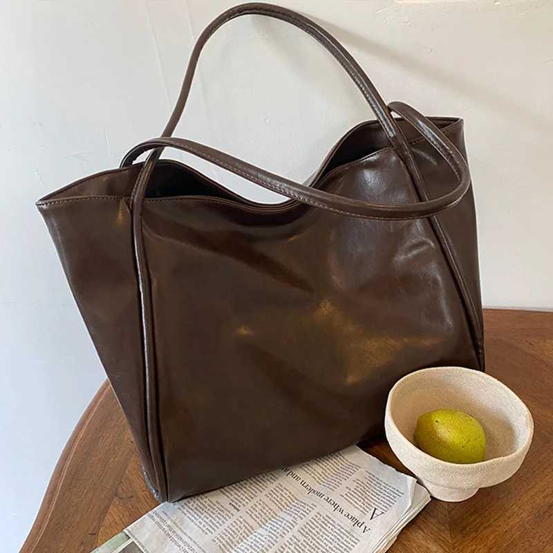 Women Tote Bag Retro Solid Color Underarm Pouch For Student Large Capacity Soft PU Leather Shoulder Bag Fashion Portable Bucket XJ250610