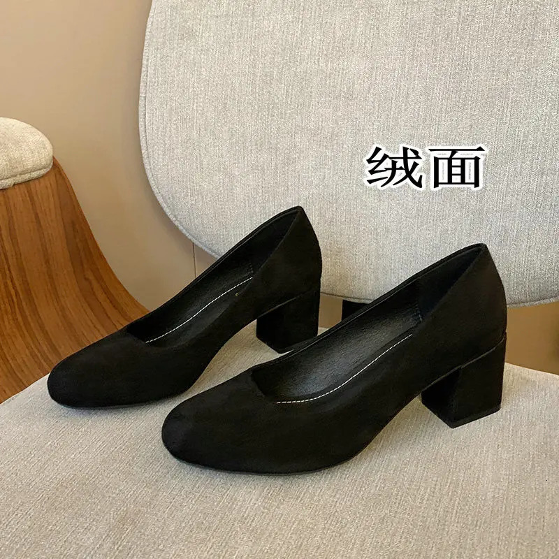 Soft PU Leather Pumps Women Basic Spring Square High Heels Office Career Comfortable Shoes Plus Size 43 44 45 For Lady S0001 250609