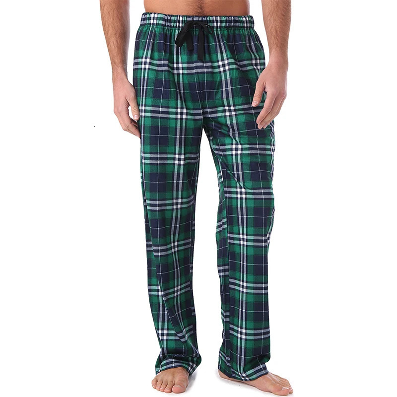 Mens Home Pants Cotton Flannel Autumn Winter Warm Sleep Bottoms Male Plus Size Plaid Print Sleepwear Pajama For Men 250610