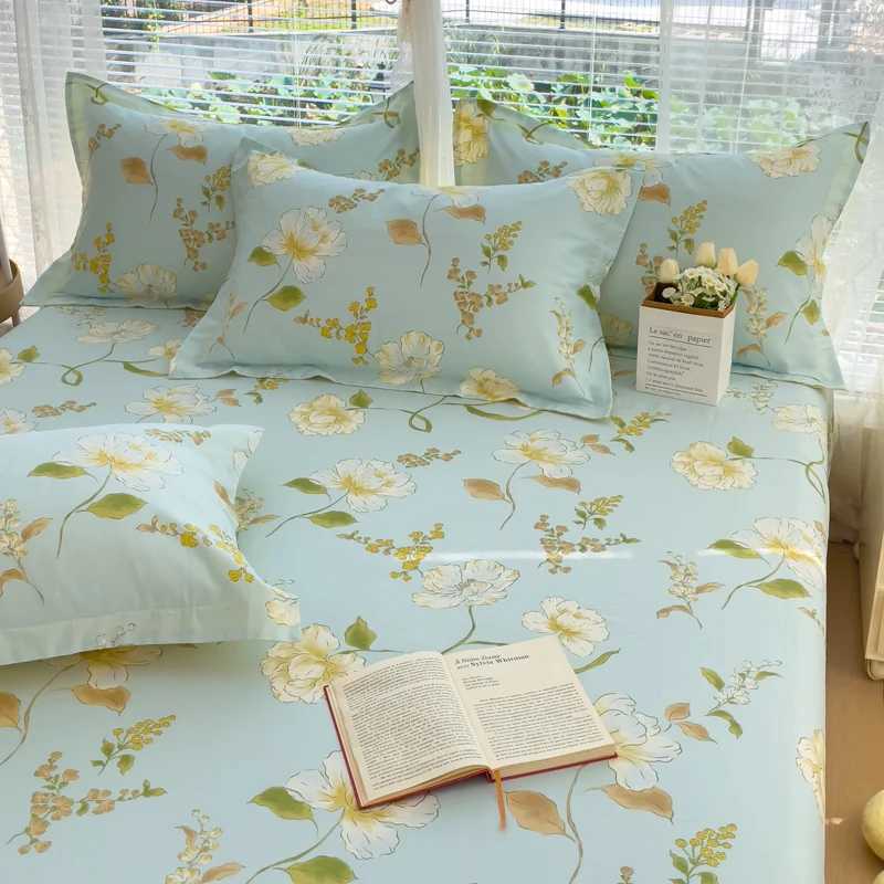 100% Cotton Bed Sheets Flower Printed Fitted Sheets for Bed Queen/King Size Cotton Bed Sheet (without case) Y250611