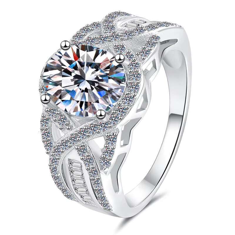 Fine Jewelry Luxury Diamond Luxury Oval Cut 2Ct S925 Sterling Silver Ring VVs1 Moissanite Ring for Wedding Ladies of Gifts
