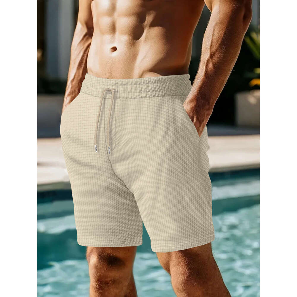 Men's New Beach Summer Sports Casual Solid Color Plaid Vacation Shorts B5