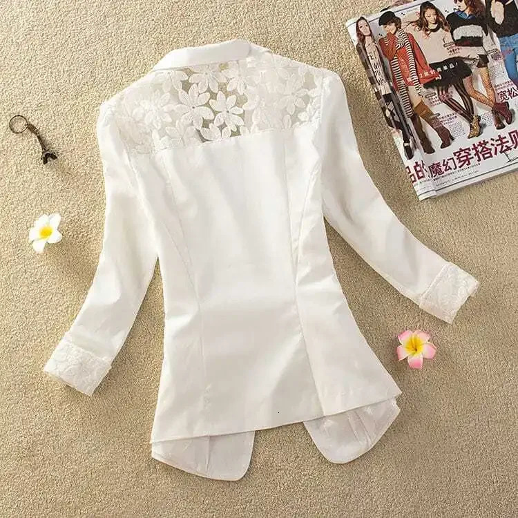 Womens Coat Summer Thin Lace Small Suit Jacket Quarter Sleeved Short Slim Fit Casual Blazer 250610