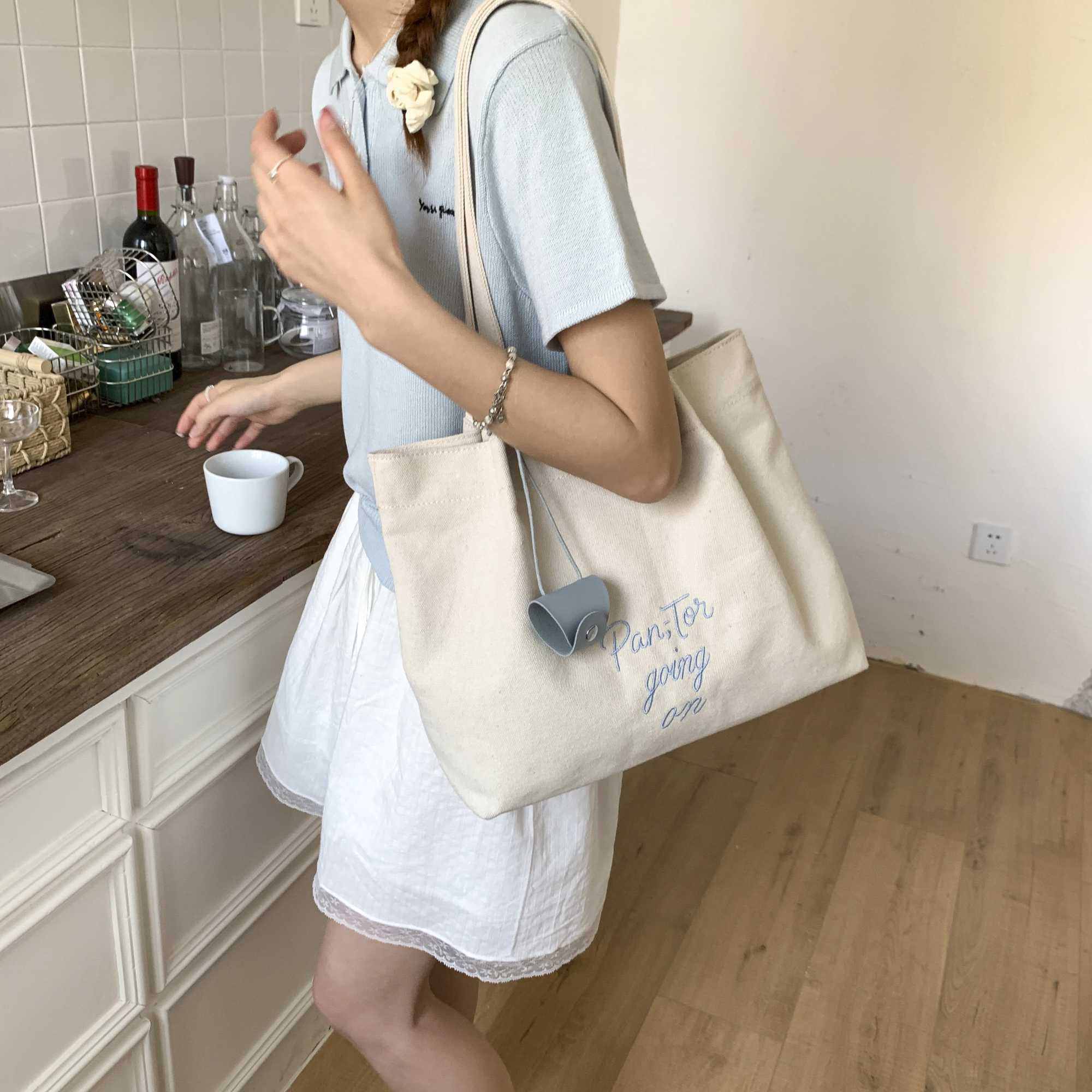Midsummer Parade Tote Bag Womens 2025 New Large Capacity Canvas Bag Korean Style Fashion Casual Shoulder Bag Niche Lazy Style XJ250610
