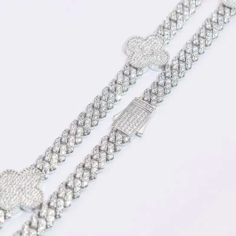 2024 New Arrival Moissanite Clove Cuban Link Chain Hip Hop Jewelry 925 Silver Pass Diamond Test Iced Out Cuban Necklace for Gift