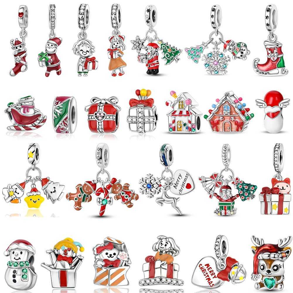 2024 New Christmas Charms 925 Sterling Silver Playful Santa Tree Beads Sweater Dangle Charm Fits Original Bracelet For Gift XJ250611