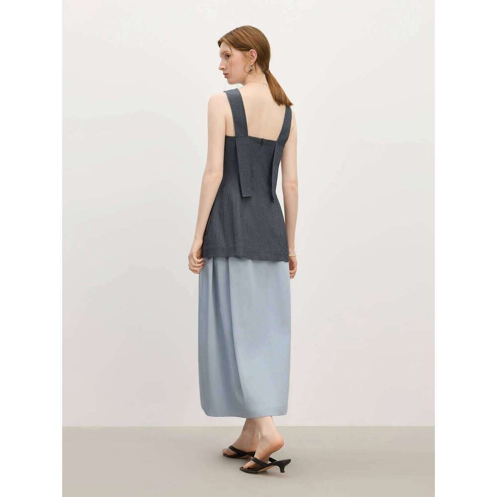 FSLE 2025 Summer Women's Waist-Defining Sleeveless Shirt - A-Line Silhouette & Breathable Linen Blend For Effortless Chic