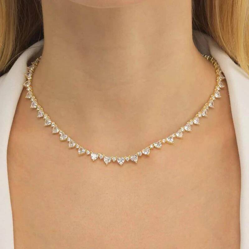 2025 Lover Valentine's Day Gift Sparking Bling Round Love Heart Cubic Zirconia Cz Tennis Choker Necklace For Women Girlfriend