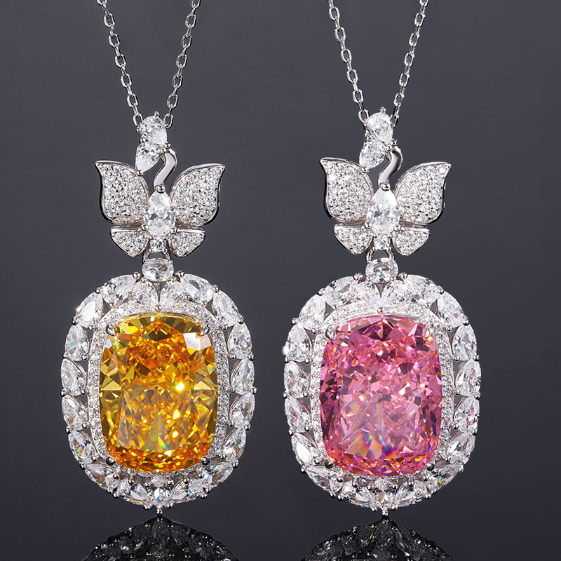 New S925 Silver High-Carbon Diamond Butterfly Pendant Necklace, 15x20mm Main Stone Luxury Design, Stylish and Elegant Women's Jewelry, Perfect fo