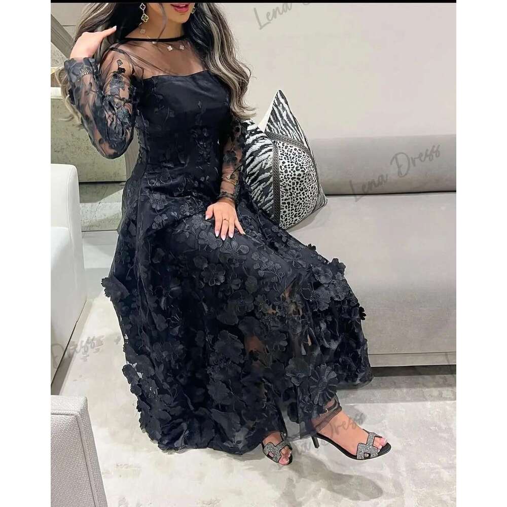 Lena Luxurious Women's Evening for Special Ocns Long Sleeves Custom Made Elegant Party Dresses Woman Wedding Black
