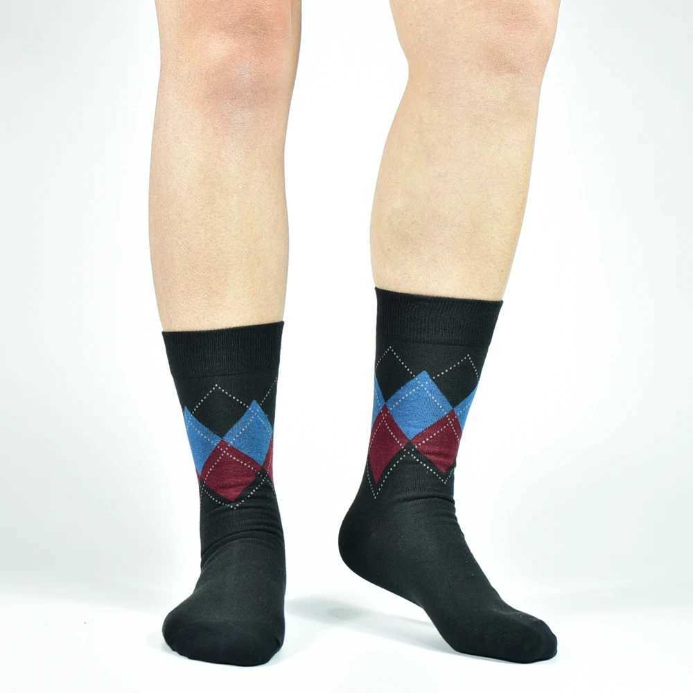 5 Pairs Mens Cotton Black Patterned Comfy Breathable Fashion Colorful Dress Socks For Daily And Outdoor Wearing Z250610