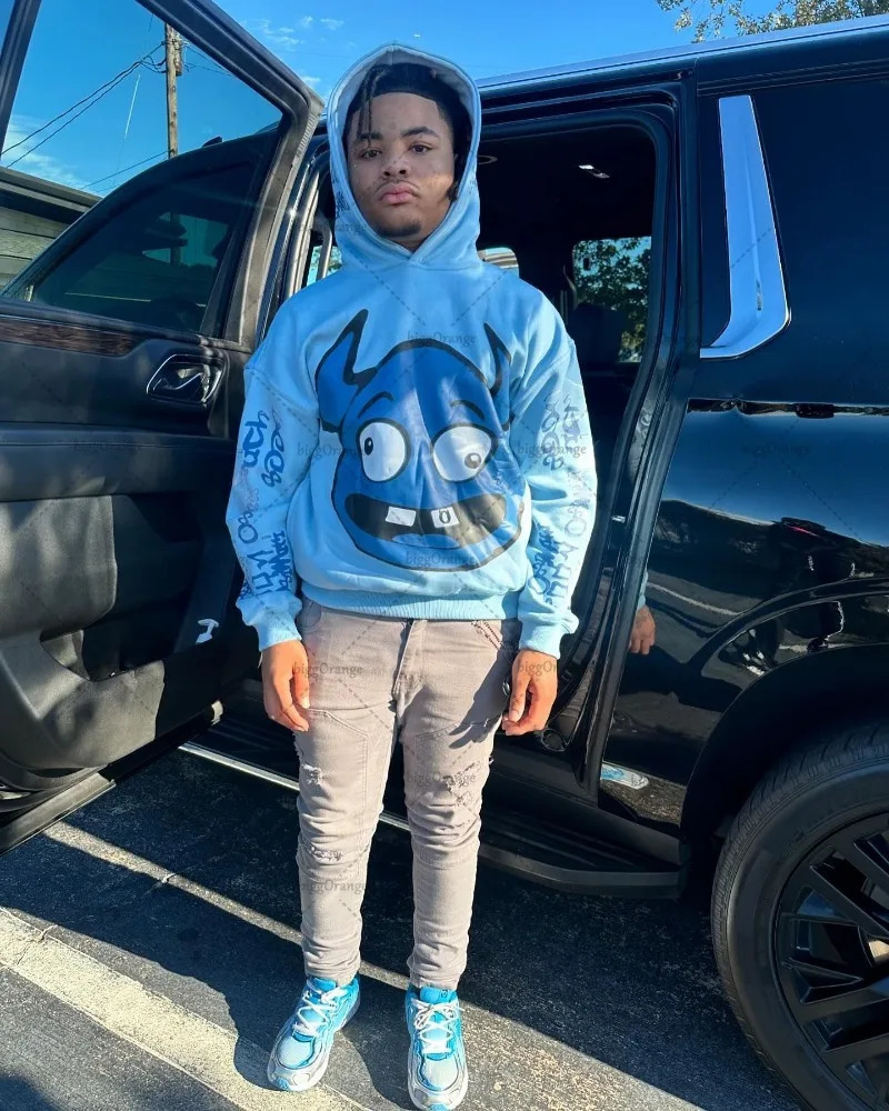 European and American Style Cartoon Print Loose Versatile Hoodie Mens Retro HarajukuY2K Casual Fashion Oversized Sweatshirt 250611