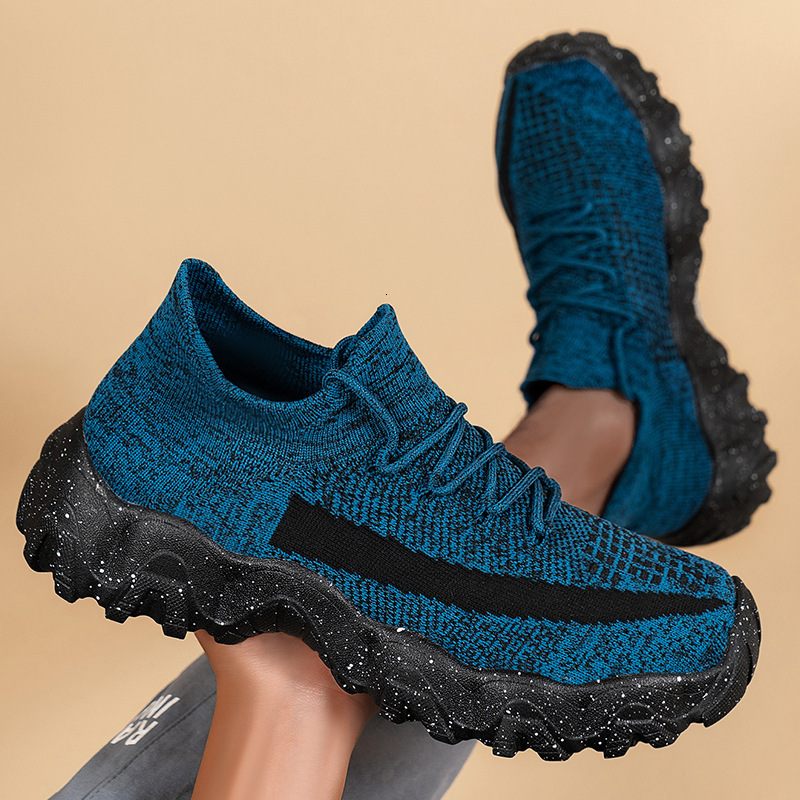 Ddmyoutdoor Men S New Casual Flyknit Breathable Thick Sole Shock Absorption Sports Lace Up Shallow Mouth Single Shoes Outdoor Shoes