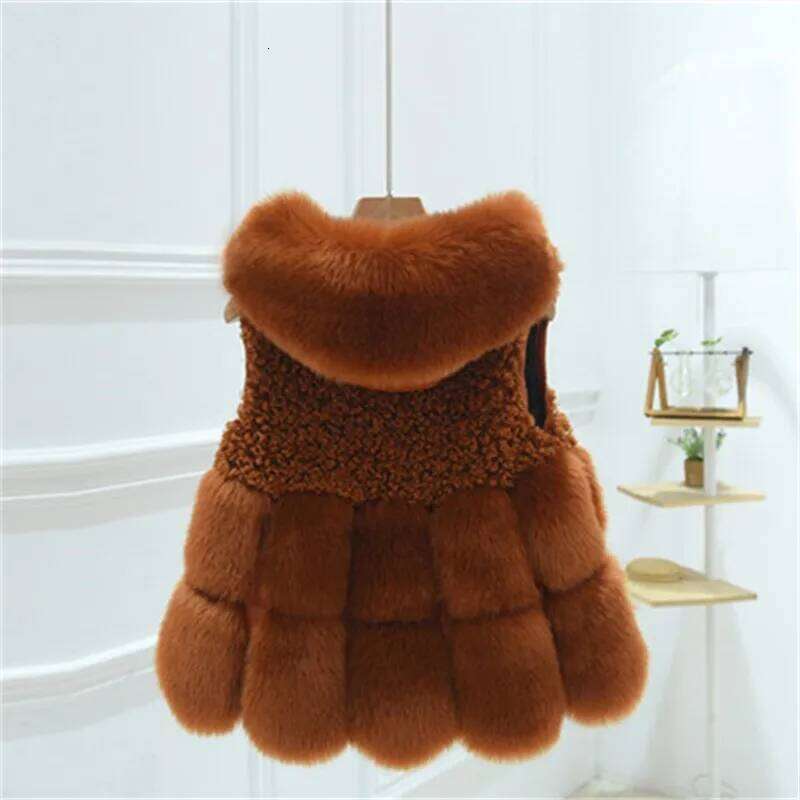 Female Short 2021 New Casual Korean Fashion One Piece Imitation Fox Fur Hooded Vest Thin Waistcoat High Quality