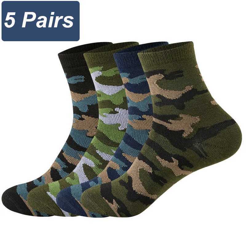 5 Pairs Spring And Autumn Men High Quality Mid Tube Socks Camouflage Army Green Comfortable Warm Thickened Cotton Socks EU 38-44 Z250610
