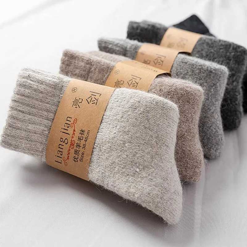 Socks Men Super Thicker Solid Sock Merino Wool Rabbit Socks Against Cold Snow Russia Winter Warm Funny Happy Male Socks Z250610