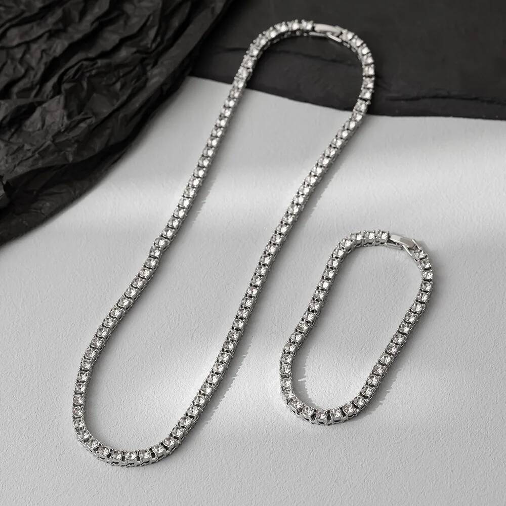Hip Hop 5MM Chain Iced Out Bracelet Necklace Men Fashion Sier Color Tennis Jewelry Chains Women 20inch Choker Punk Gift