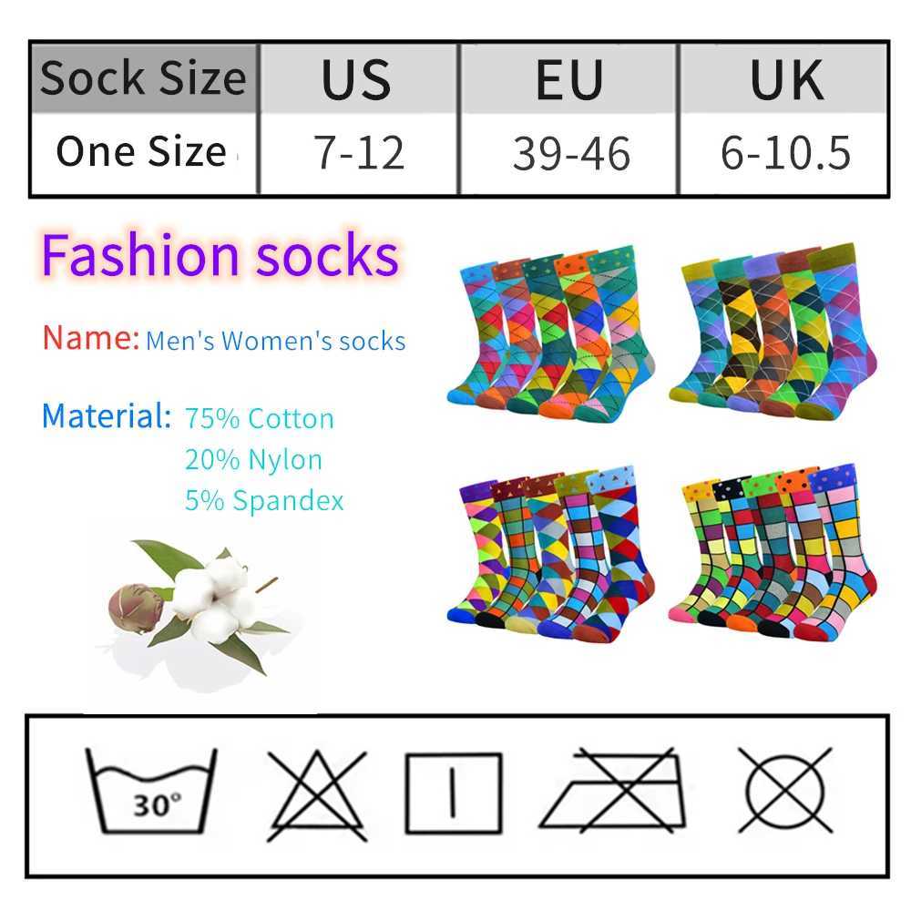 5 Pairs Men Cotton Fashion Color Pattern Happy Unisex Novelty Fun Dress Women Socks Z250610