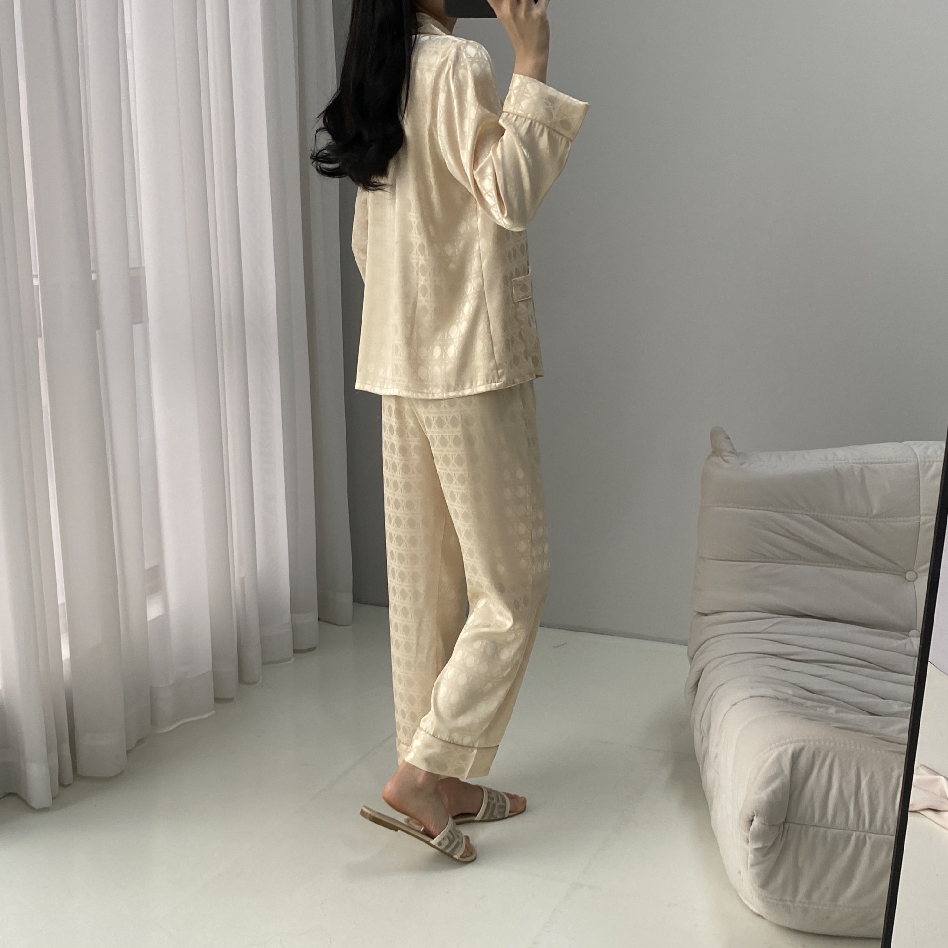 B921-Home wear women's pajamas women's summer ice silk pajamas women's spring and autumn summer pajamas
