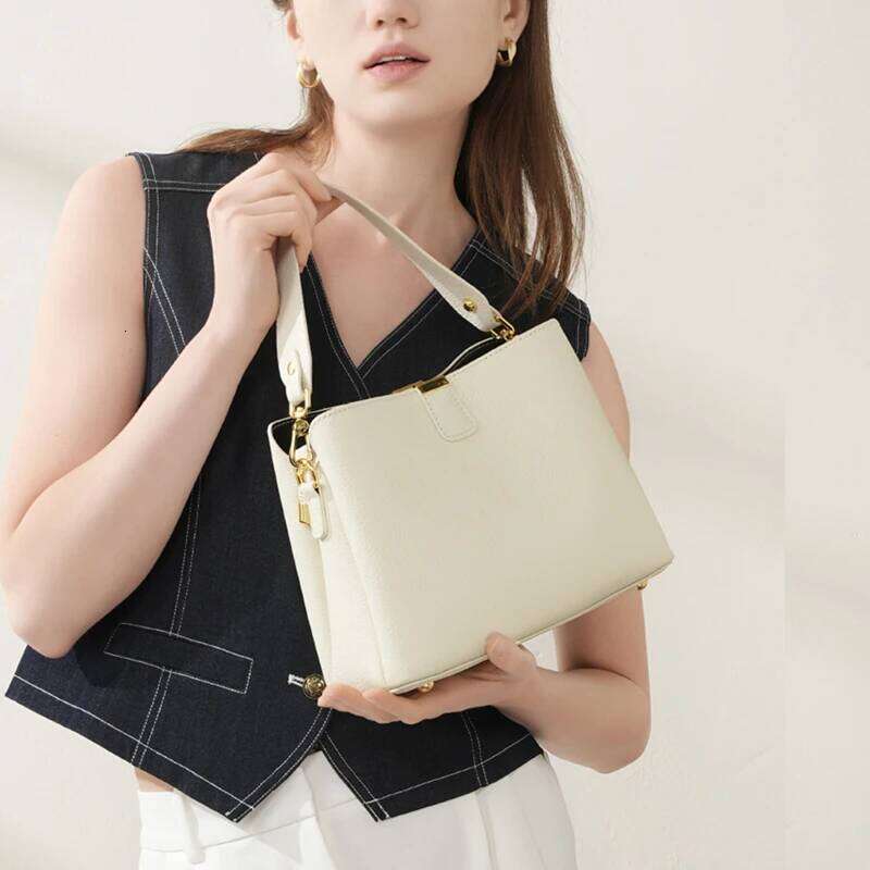 Burminsa Cowhide Genuine Leather Bucket Crossbody Shoulder Bags For Women 2025 Designer Top Handle Work Ladies Handbags