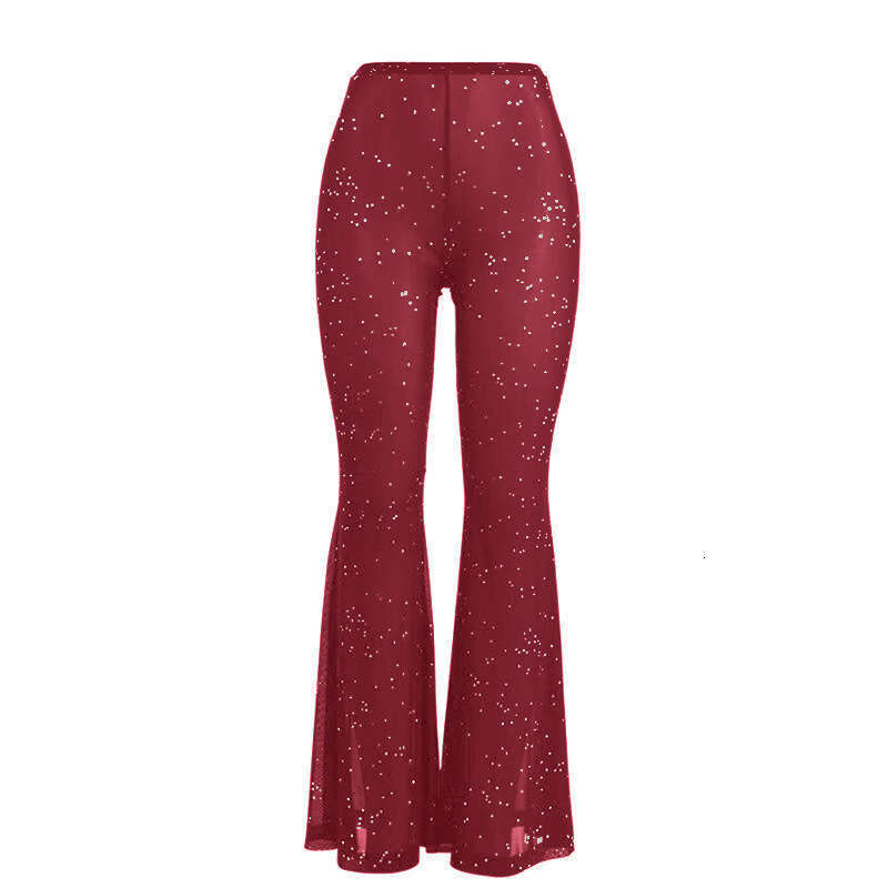 Women's Sexy Mesh Sheer Plastic Wide Leg Pants B5