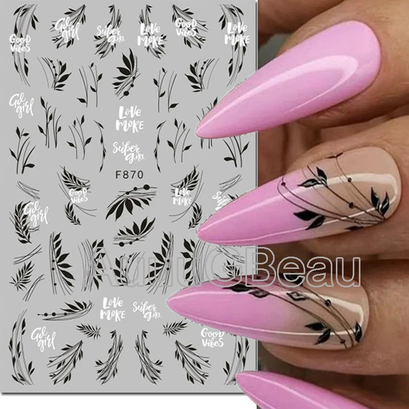 3d Nail Art Decals Geometric Lines Coconut Tree Palms Leaves Flowers Adhesive Sliders Stickers Decorated Manicure 250605