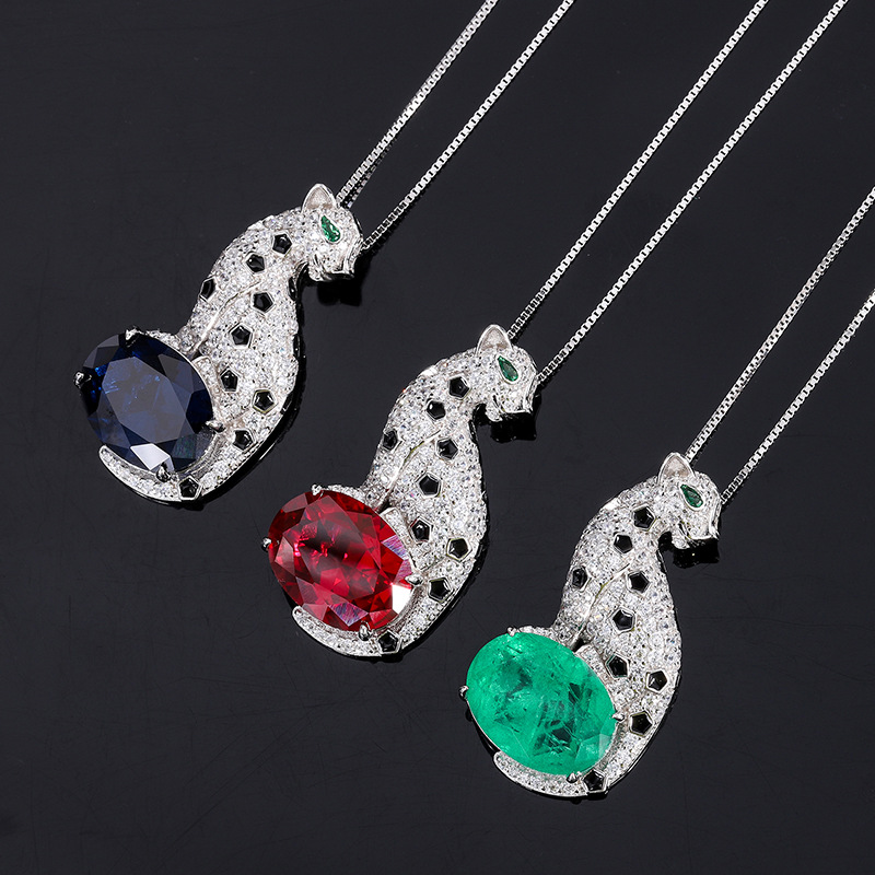 S925 Silver Faux Colored Gemstone Leopard Shape Pendant Necklace, 12x16mm Main Stone Design, Fashion Luxury Women's Jewelry, Perfect for Any Occa
