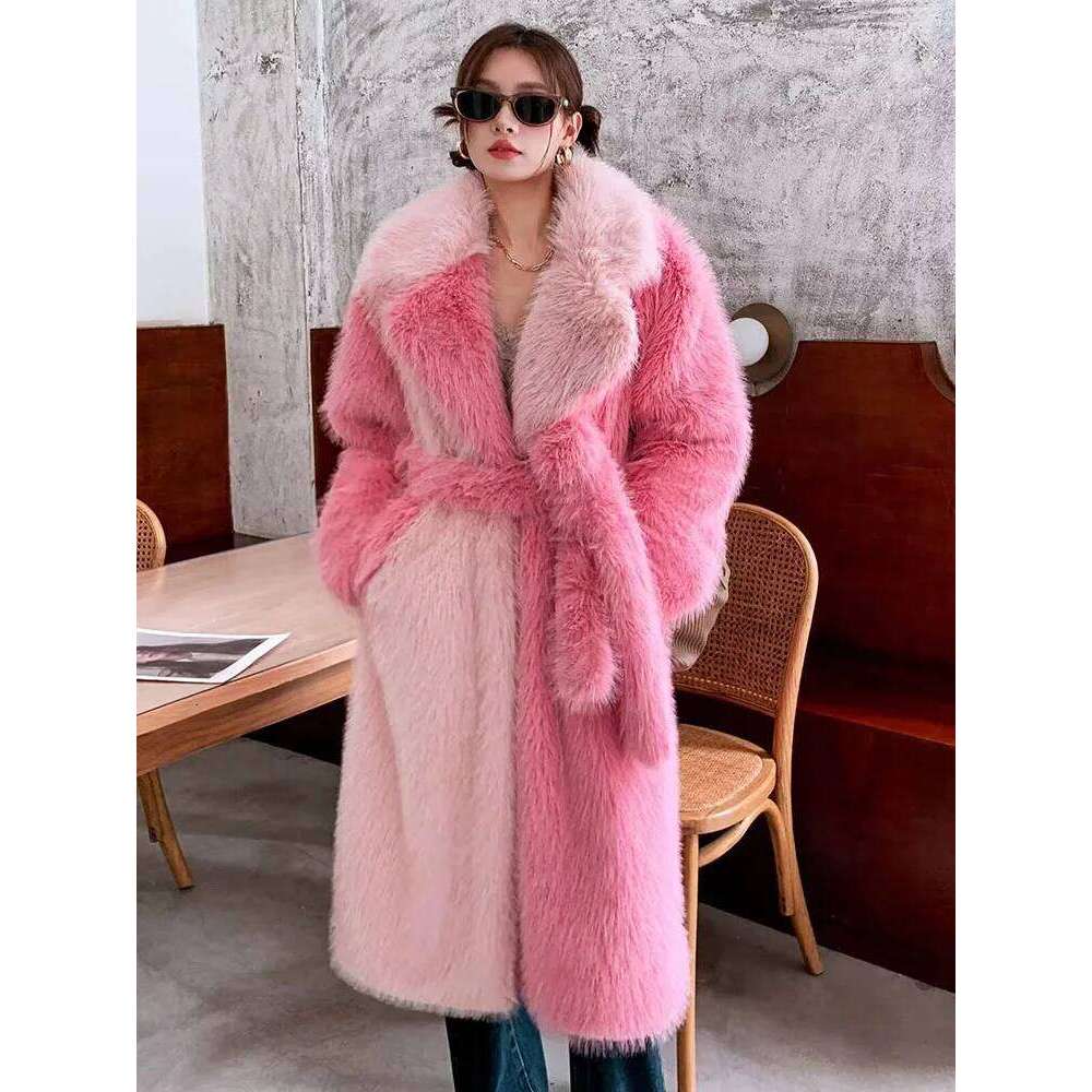 ZADORIN Spliced Oversize Belted Long Woman Winter Clothes Furry Jacket Fur Faux Coat New in Coats & Jackets