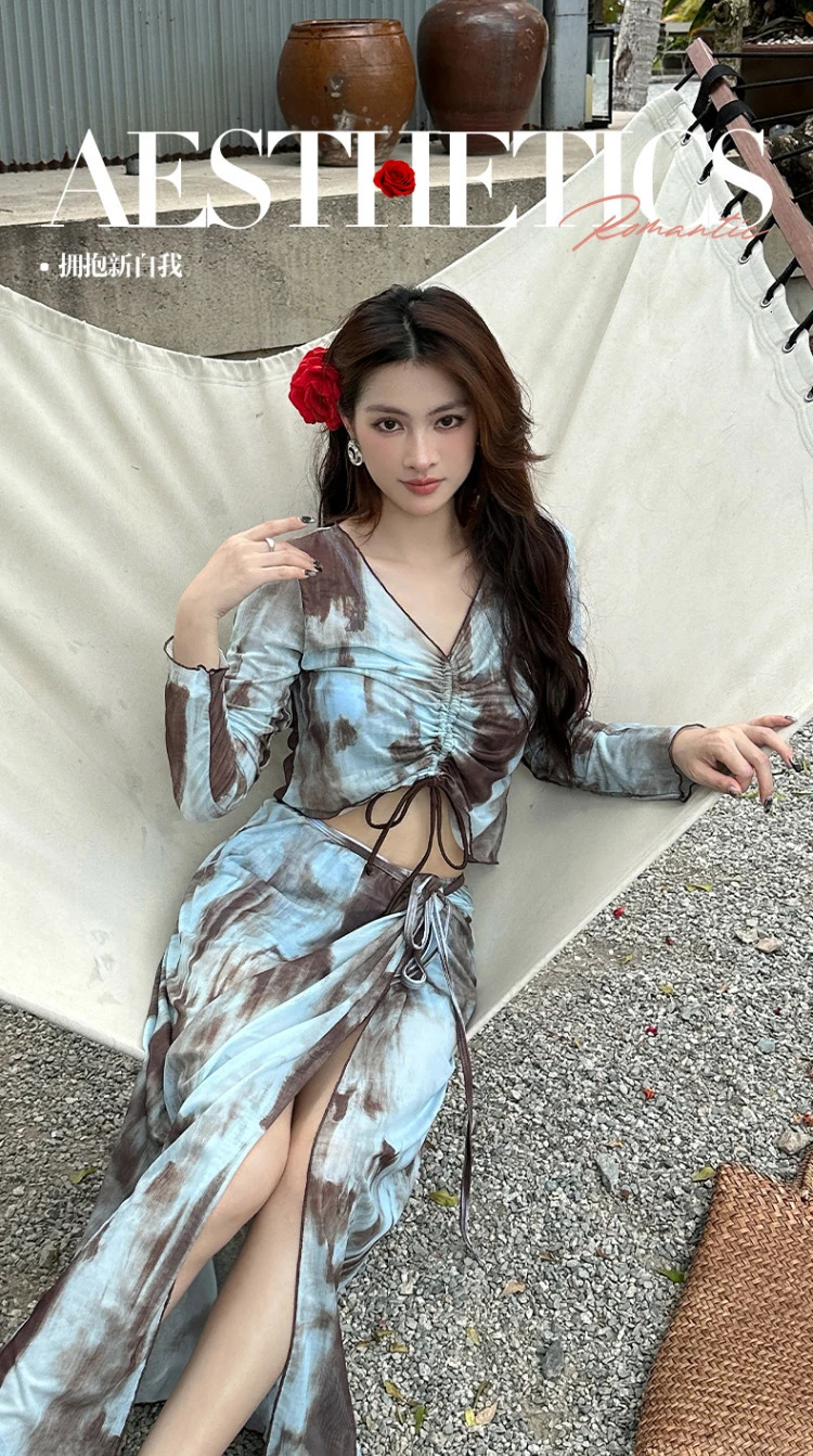 L5XL Large Size Women Bikini Fourpiece Beach Sexy Vacation Long Sleeve High Split Swimsuit Summer Swimming Chic Swimsuits 250530