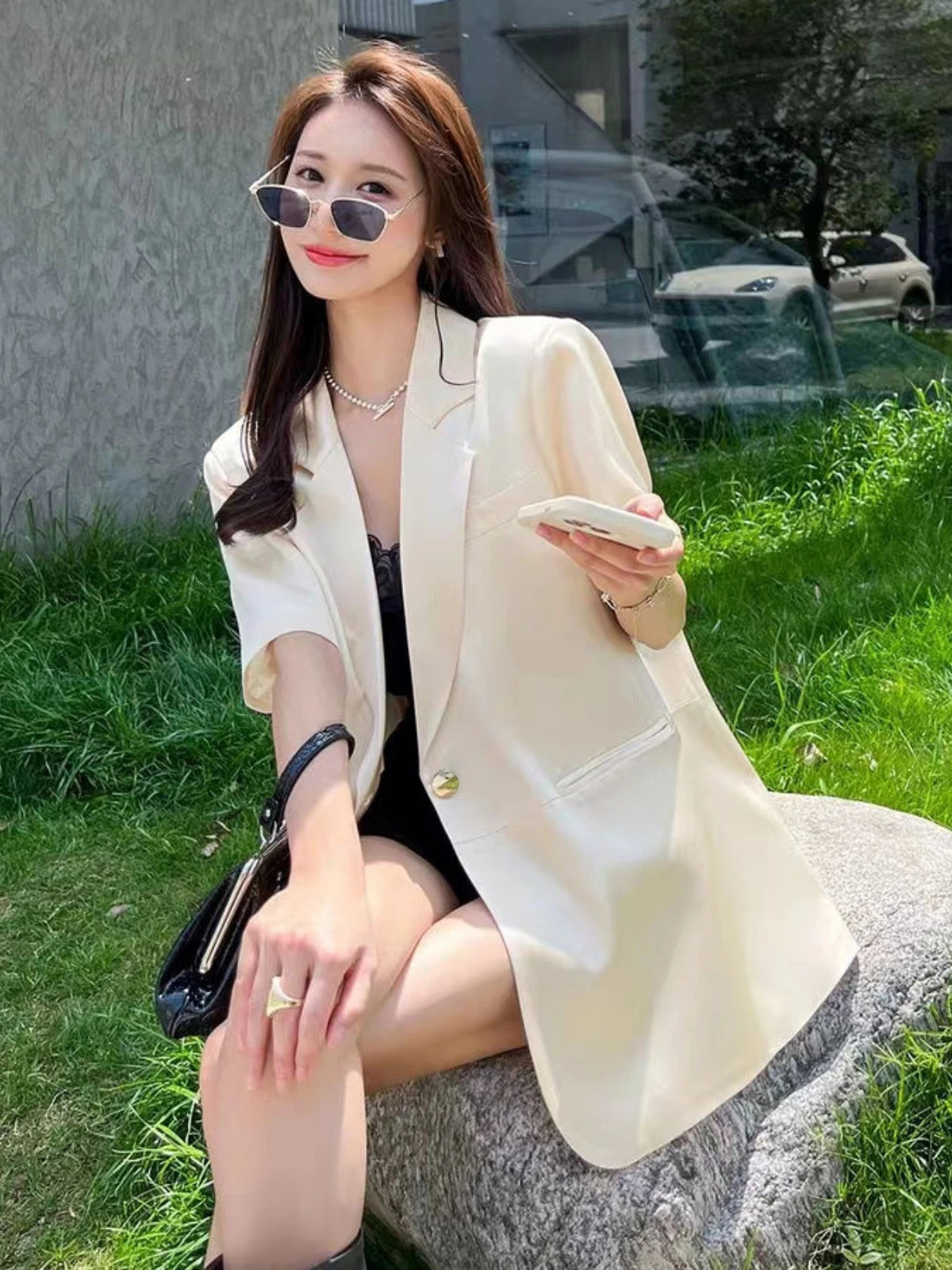 y Short Sleeves Blazers Women White Black Suit Summer Thin Jacket Office Ladies Tops Highend Blazer Mujer 250610