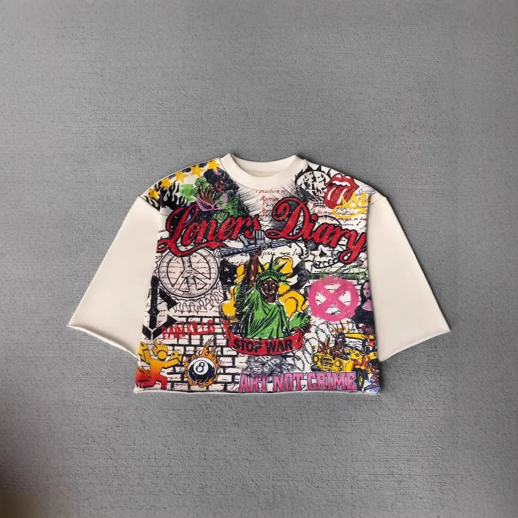 Streetwear Y2k T Shirt Trend Hip Hop Graffiti Large Graphic Print Shirt Harajuku Retro Oversized Loose T Shirt Tops 250611