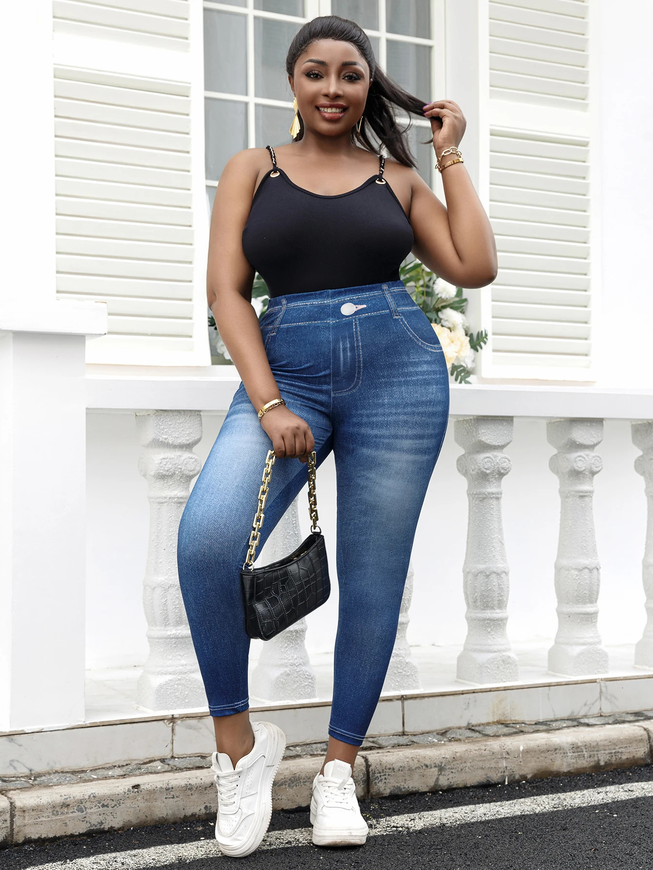 Plus Size Womens Jeans Leggings Vintage Wash n MidWaisted Knit Pants Stretchy and Trendy Athletic Trousers 250609