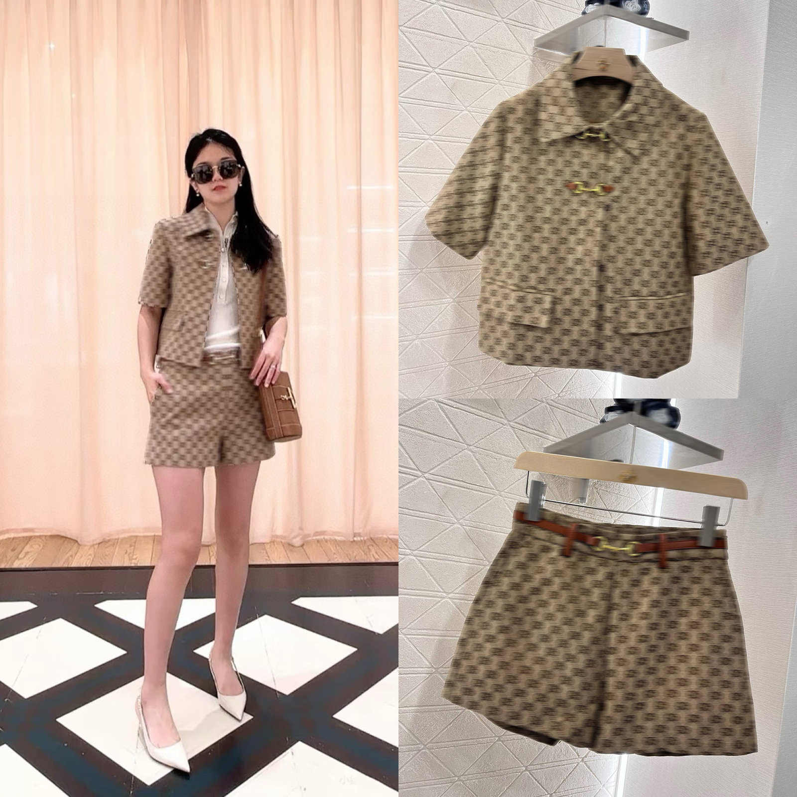 Designer Womens Two Piece Pants Full Embroidery Letter Short Jacket Luxury Short Sleeve Slim Jacket and Shorts Set Women