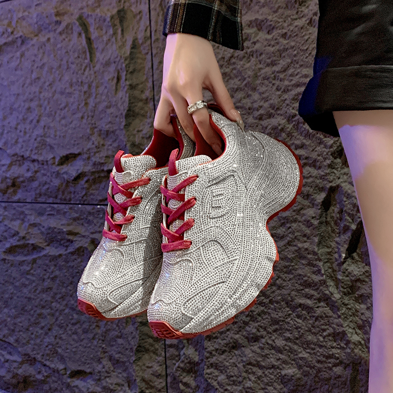 2025 New Women's Fashion Running Shoes Luxury Designer Diamond Shining Casual Sports Shoes Women's Thick soled Casual Shoes High quality out