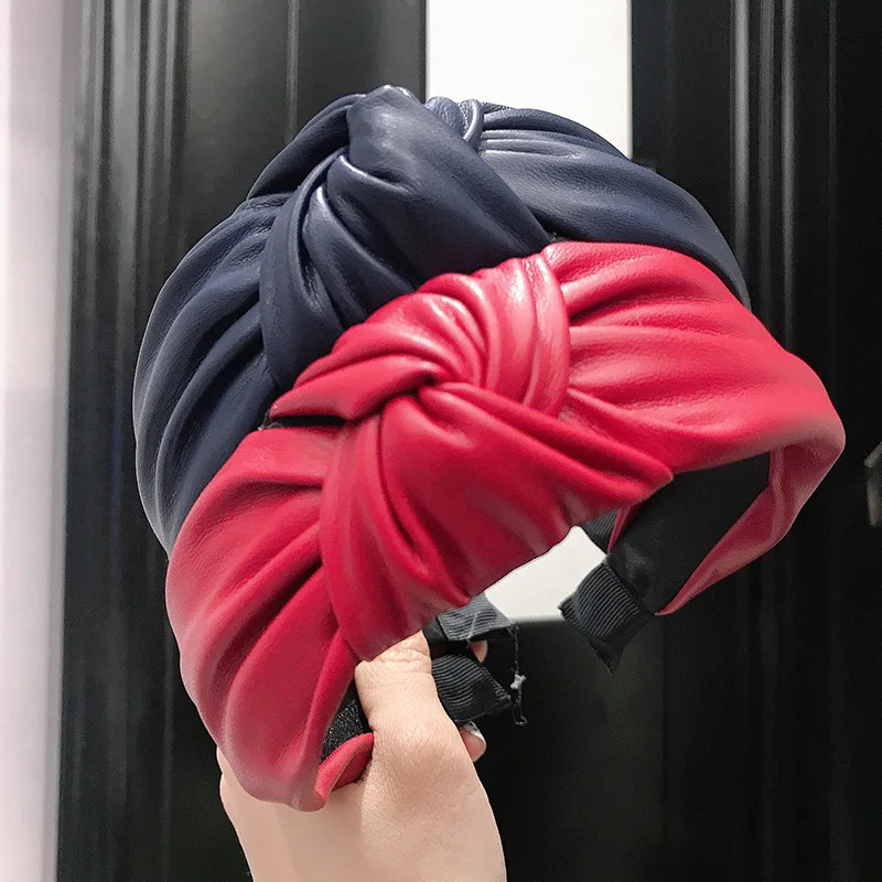 Fashion Solid Colors Hair Knotted Hairband For Women Cross Hair Hoops Leather Knot Girl Hair Accessories Adult Headband Sale 250610