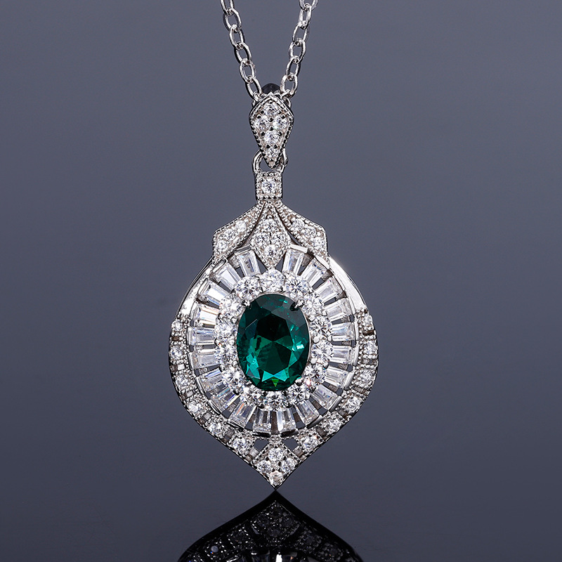 S925 Silver Faux Colored Gemstone Teardrop Pendant Necklace, 6x8mm Main Stone Luxury Fashion Design, Elegant Women's Jewelry, Perfect for Any Occ