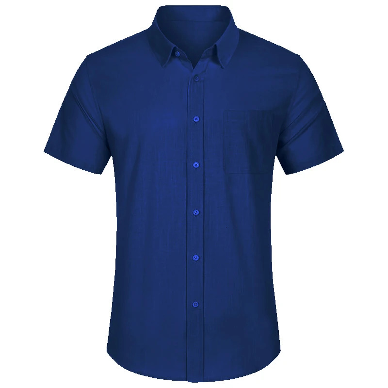 Summer Mens Short Sleeve Cotton Shirt Casual Beach Shirts Regular Outdoor Streetwear Button-Down Basic T Shirts with Pocket 250611
