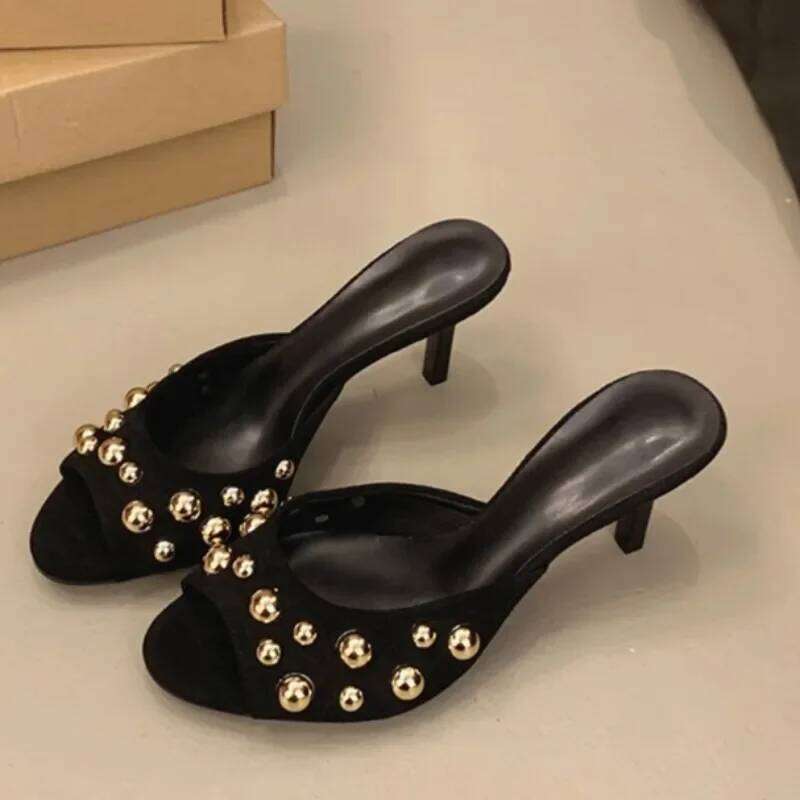 Novelty Thin Heels Peep Sandalias De Crystal Square Toes Slip On Woman Slippers Solid Patent Leather Zapatos Mujer 42