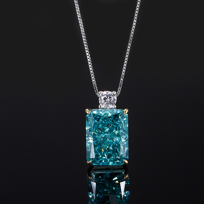 Fashion High-Carbon Diamond Mint Yellow Diamond Pendant Necklace, Modern European and American Style, Elegant 925 Silver Pendant, Suitable for Any Occ