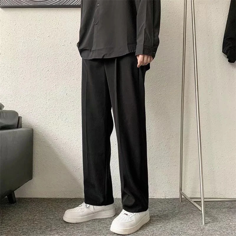 BrownBlack Suit Pants Men Fashion Society Mens Dress Korean Loose Straight Casual Office Formal Trousers S3XL 250610